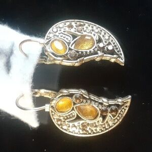 Silver Tone Earrings with Yellow Rhinestones.